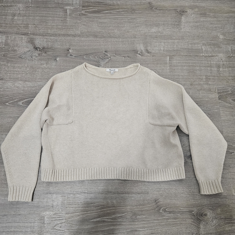 Madewell Knit Boxy Boat Neck PullOver Sweater XS Women Beige